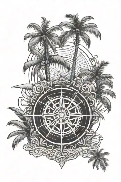 sri lanka outline palm trees dharma wheel crown tattoo design idea