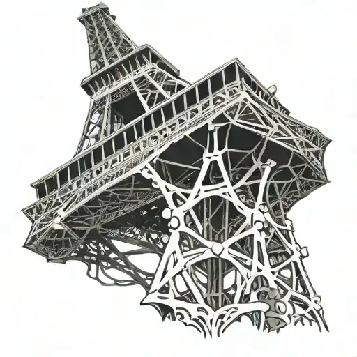 Eiffel Tower with dinosaur skeleton tattoo design idea