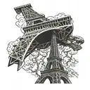 Eiffel Tower with dinosaur skeleton tattoo design idea