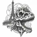 Eiffel Tower with dinosaur skeleton tattoo design idea