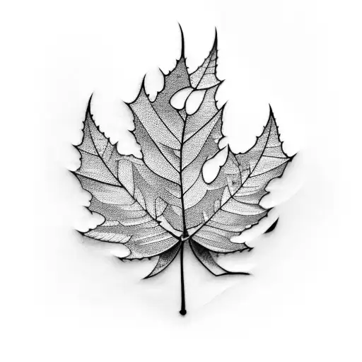 4 white birch leaves at the end of a branch. a drop of rain water tattoo design idea