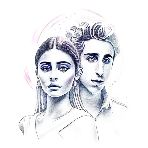 A tatto with the text "Kylothee" and art celebrating Kylie Jenner and Timothee Chalamet's relationship tattoo design idea
