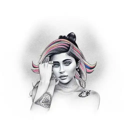 A tatto with the text "Kylothee" and art celebrating Kylie Jenner and Timothee Chalamet's relationship tattoo design idea