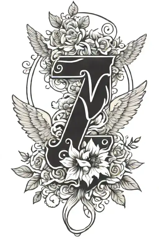 initials SM flowers, Angels, empathy, wings, Heaven, peace  tattoo design idea