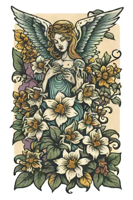 Mother passes away her name, flowers, Angels, empathy,  tattoo design idea