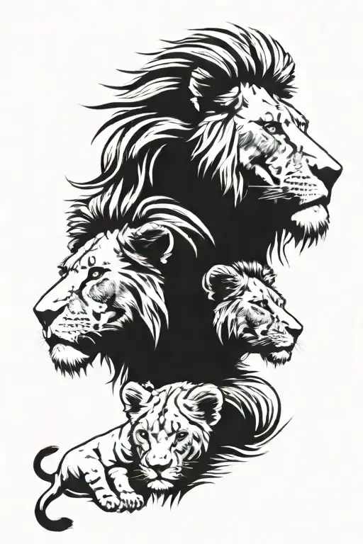 lion face with 2 cubs surrounded tattoo design idea