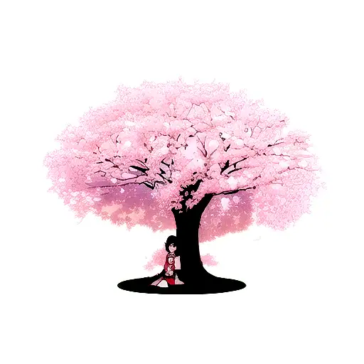 Cherry Blossom Tree and asien house tattoo design idea