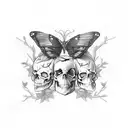 gothic butterflies and skulls in a forest  tattoo design idea