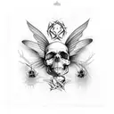 gothic butterflies and skulls in a forest  tattoo design idea