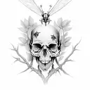 gothic butterflies and skulls in a forest  tattoo design idea