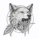 wolf head from side view, viking symbols in a circle around the wolf, compass arrows around it tattoo design idea