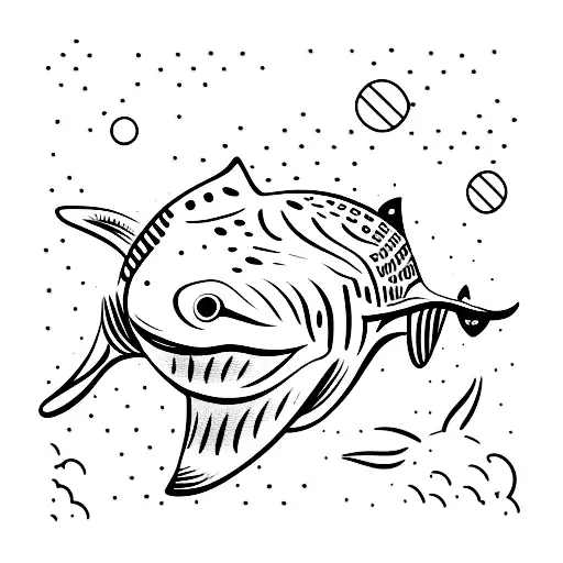 A minimalist tattoo design of a whale shark swimming among ancient Greek ruins tattoo design idea