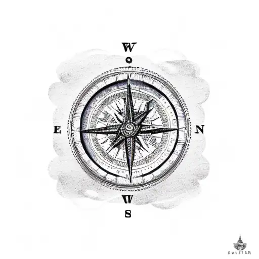 An explorer-themed tattoo with a vintage compass and a ship sailing towards new horizons, surrounded by intricate dotwork details tattoo design idea