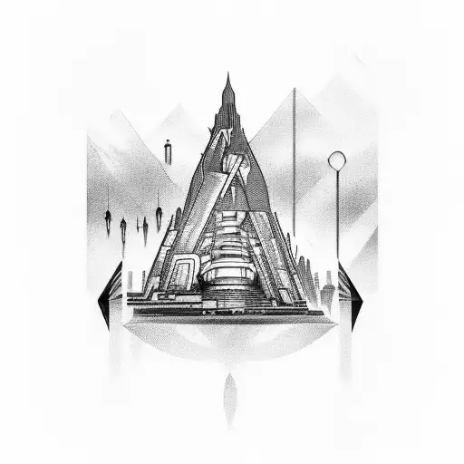 A tattoo design combining elements of technology and adventure, such as a futuristic cityscape and a motorcycle riding through it tattoo design idea