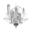 A tattoo design combining elements of technology and adventure, such as a futuristic cityscape and a motorcycle riding through it tattoo design idea