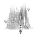 A tattoo design combining elements of technology and adventure, such as a futuristic cityscape and a motorcycle riding through it tattoo design idea