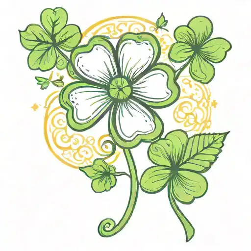 4 leaf clover with  sun and moon on leafs tattoo design idea