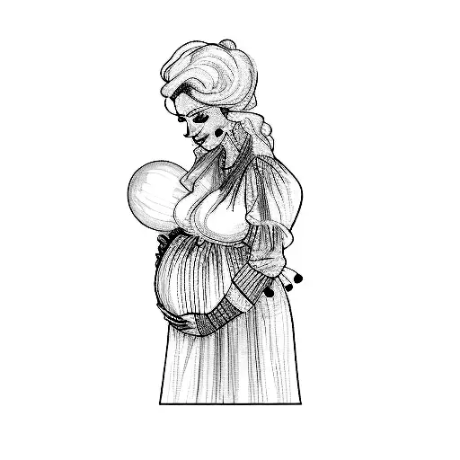 a pregnant woman holding a balloon tattoo design idea