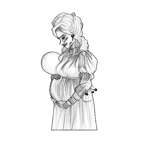 a pregnant woman holding a balloon tattoo design idea