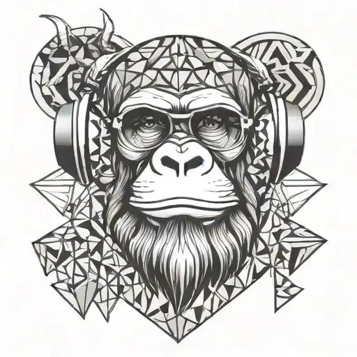 3 wise monkeys. 1 wearing sunglasses. 1 wearing a bandana over his mouth, 1 wearing headphones.  tattoo design idea