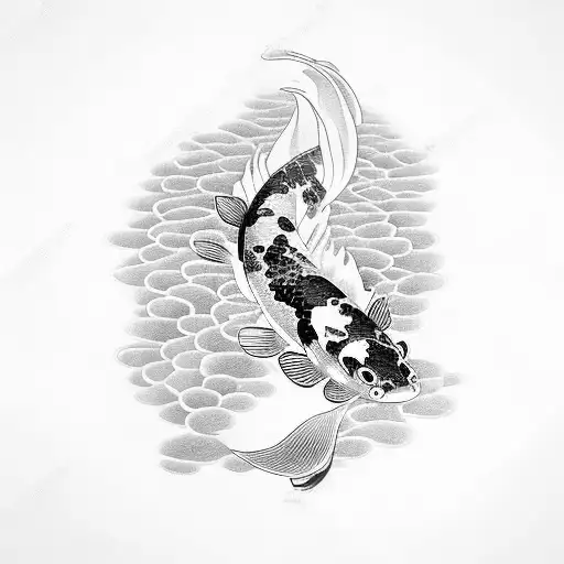 Koi Fish swimming upwards against a strong current going to a chinese shrine tattoo design idea