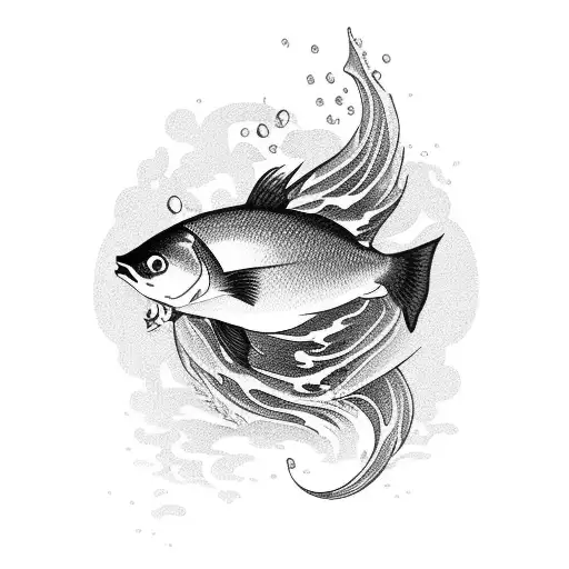 Fish swimming upwards against a strong current going to a chinese shrine tattoo design idea