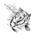 A powerful Koi Fish leaping out of water towards a traditional Chinese shrine tattoo design idea
