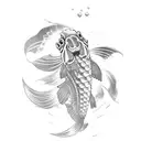A powerful Koi Fish leaping out of water towards a traditional Chinese shrine tattoo design idea