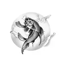 A powerful Koi Fish leaping out of water towards a traditional Chinese shrine tattoo design idea