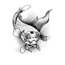 A powerful Koi Fish leaping out of water towards a traditional Chinese shrine tattoo design idea