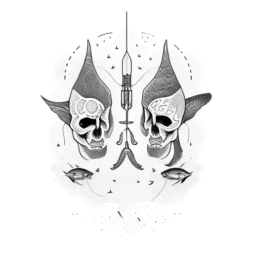 dos personas pescando tattoo design idea