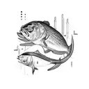 dos personas pescando tattoo design idea