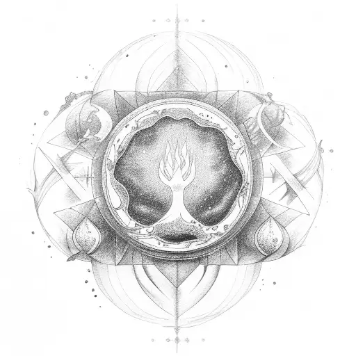 Harmony of the four elements earth water fire air tattoo design idea