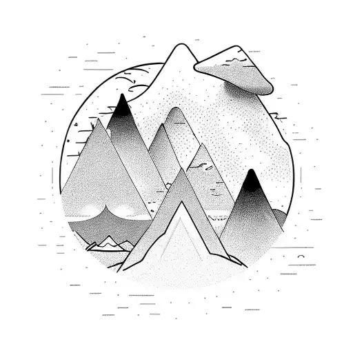 men on the background of mountains, water, fire and wind tattoo design idea