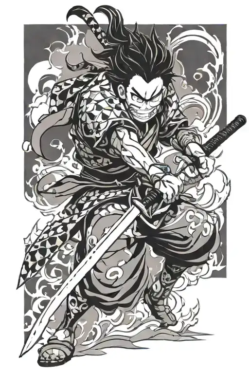 demon slayer tanjiro kamado whit sword attack tattoo design idea