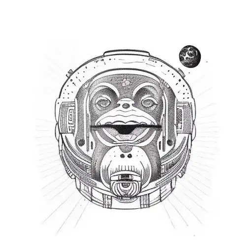 astronaut full height with chimpanzee face tattoo design idea