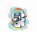 astronaut full height with chimpanzee face tattoo design idea