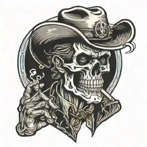 skull cowboy smoking cigarette tattoo design idea
