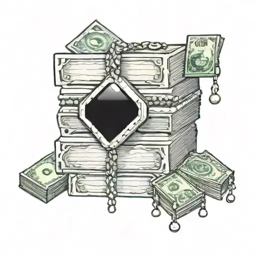 A stack of money with luxurious jewels dripping off of it tattoo design idea