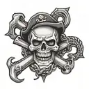 Joseph with a skull and crossbones behind with a anchor with 2-13-10 under Joseph and a fist tattoo design idea