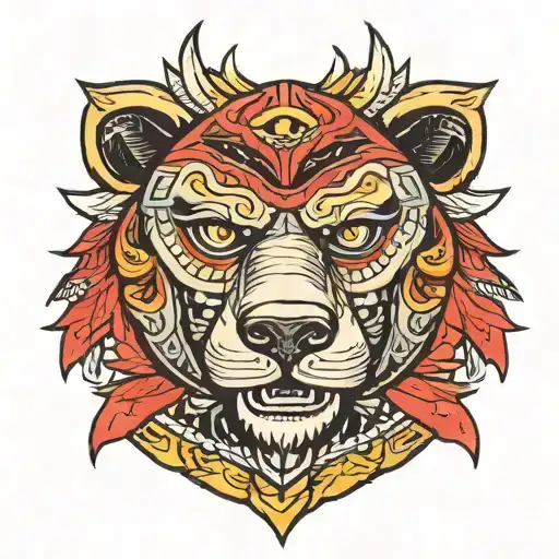 Bear with armor and domon eyes tattoo design idea