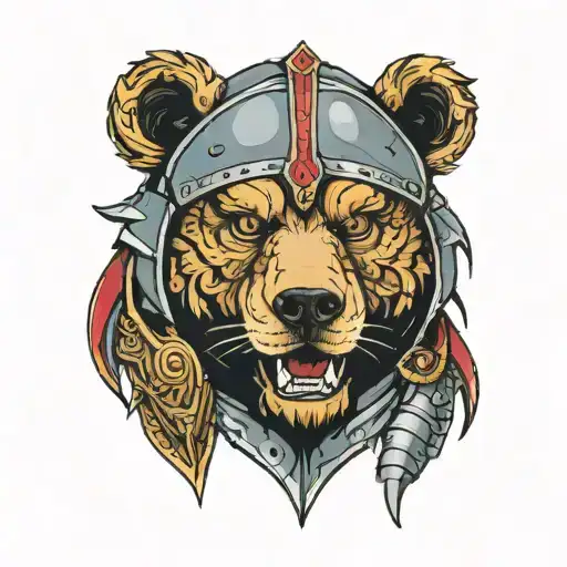 Bear with armor and domon eyes tattoo design idea