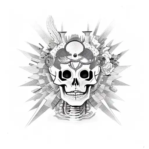 the godess of temprance as a skeleton in 1800s medical journal style  tattoo design idea