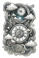 cloud,clock,music,stars,web tattoo design idea