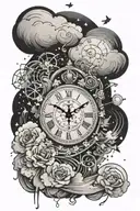 cloud,clock,music,stars,web tattoo design idea