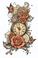 cloud,clock,music,rose,stars,web tattoo design idea