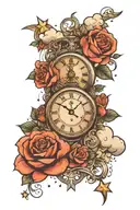 cloud,clock,music,rose,stars,web tattoo design idea