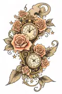 cloud,clock,music,rose,stars tattoo design idea