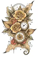 cloud,clock,music,rose,stars tattoo design idea