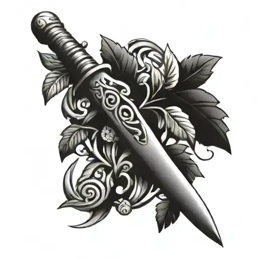 roman sword with laurel leaves tattoo design idea